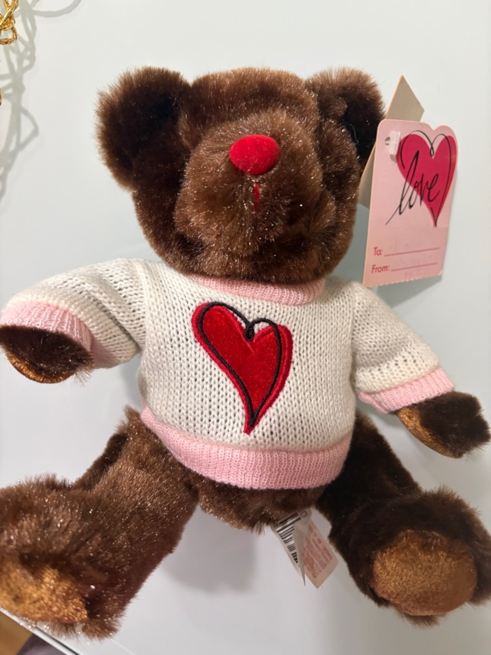 Plush Brown Teddy Bear with Red Heart Sweater - Love Tag - Picture 5 of 6
